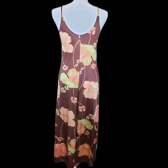 VTG Long Slip Babydoll Dress Brown 2 Pc Robe Set Peach Sz S Loungewear 70s Nylon - Picture 13 of 16